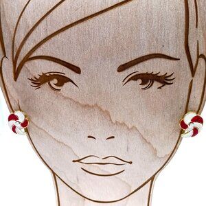 Spiral Shell Enamel Stud Earrings, Vintage Red and White Candy Cane Stripes